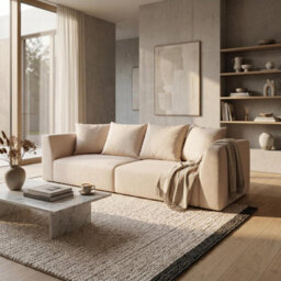 Abakus Direct Tokyo 3 Seater Sofa In Soft Cream Brushed Tweed Fabric With Deep Seat And Plush Cushioning - thumbnail 2