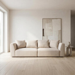 Abakus Direct Tokyo 3 Seater Sofa In Soft Cream Brushed Tweed Fabric With Deep Seat And Plush Cushioning - thumbnail 1