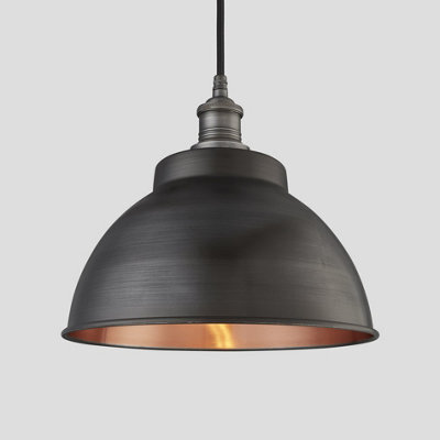 Industville Brooklyn Outdoor & Bathroom Dome Pendant, 13 Inch, Pewter & Copper, Pewter Holder, Globe Glass