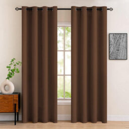 Nod Off Brown Blackout Eyelet Curtains Ring Top Thermal Curtains Ready Made Pair 90X72 Inches - thumbnail 2