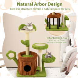 Costway Cute Cat Tree For Adult Cats Multi-Level Kitty Tower W/trunk Condo-Green - thumbnail 9