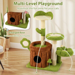 Costway Cute Cat Tree For Adult Cats Multi-Level Kitty Tower W/trunk Condo-Green - thumbnail 8