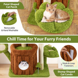 Costway Cute Cat Tree For Adult Cats Multi-Level Kitty Tower W/trunk Condo-Green - thumbnail 5