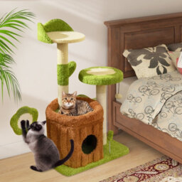 Costway Cute Cat Tree For Adult Cats Multi-Level Kitty Tower W/trunk Condo-Green - thumbnail 4