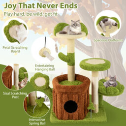 Costway Cute Cat Tree For Adult Cats Multi-Level Kitty Tower W/trunk Condo-Green - thumbnail 6