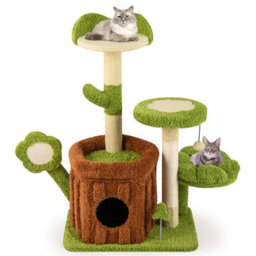 Costway Cute Cat Tree For Adult Cats Multi-Level Kitty Tower W/trunk Condo-Green