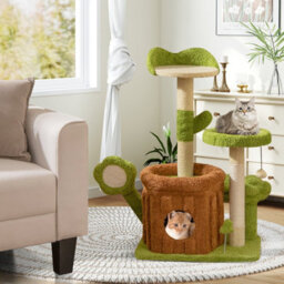 Costway Cute Cat Tree For Adult Cats Multi-Level Kitty Tower W/trunk Condo-Green - thumbnail 3