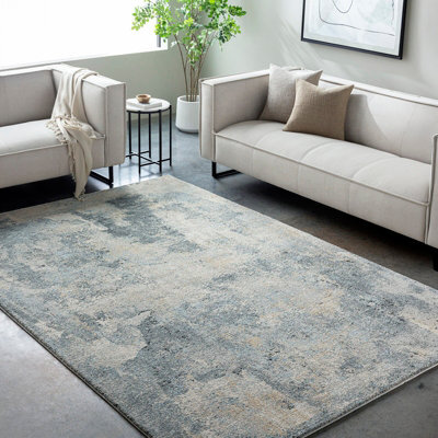 Livabliss Avellino-Abstract Blue Grey Beige Modern Marble High Pile Living Dining Bedroom Rug 200 X 280 Cm Easy Care, Non Shedding - image 1