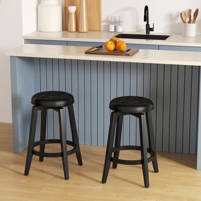 Gainoom Set Of 2 Black Bar Stools 66Cm Upholstered Counter Height Chair Swivel - image 1