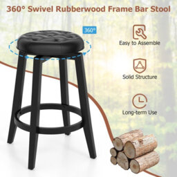 Gainoom Set Of 2 Black Bar Stools 66Cm Upholstered Counter Height Chair Swivel - thumbnail 7