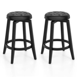 Gainoom Set Of 2 Black Bar Stools 66Cm Upholstered Counter Height Chair Swivel - thumbnail 8