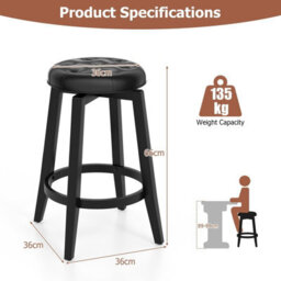 Gainoom Set Of 2 Black Bar Stools 66Cm Upholstered Counter Height Chair Swivel - thumbnail 2