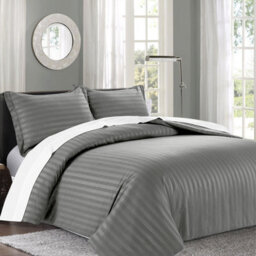 Ameha Stripe Duvet Set With Pillowcase Reversible Bedding & Breathable Microfiber Quilt Cover Grey King Size 230X220Cm - thumbnail 8