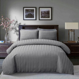 Ameha Stripe Duvet Set With Pillowcase Reversible Bedding & Breathable Microfiber Quilt Cover Grey King Size 230X220Cm - thumbnail 7