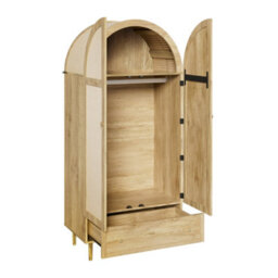 Abrihome Elegant Wardrobe With Fabric Doors & Drawer, Wood-Look Clothes Cabinet With Sturdy Wooden Legs - thumbnail 4