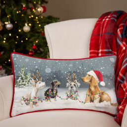 Evans Lichfield Christmas Dogs Piped Polyester Filled Cushion - thumbnail 4