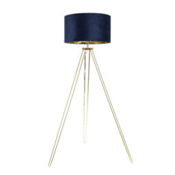 Valuelights Aero Hairpin Gold Tripod Floor Lamp With Navy Velvet And Gold Drum Lamp Shade And Led Bulb - thumbnail 2