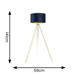 Valuelights Aero Hairpin Gold Tripod Floor Lamp With Navy Velvet And Gold Drum Lamp Shade And Led Bulb - thumbnail 5