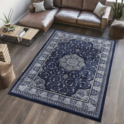 Wadan 60X110 Cm Navy Blue Tabriz Royal Rug, 10mm Soft Pile Oriental Rug, Washable Area Rugs, Royal Tabriz Rug For Home And Office