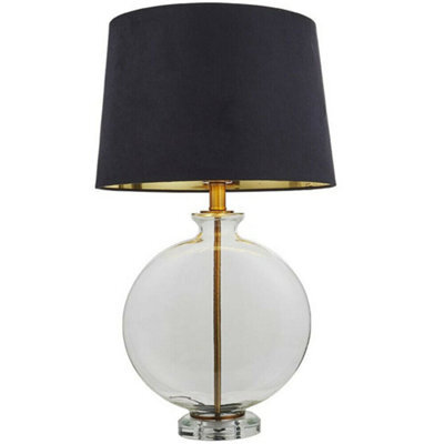 Round Feature Table Lamp Light Clear Glass - Antique Brass - Dark Velvet Shade - image 1