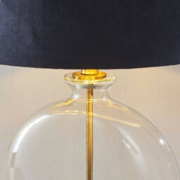 Round Feature Table Lamp Light Clear Glass - Antique Brass - Dark Velvet Shade - thumbnail 4