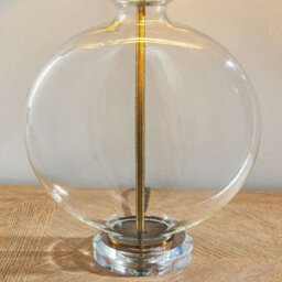 Round Feature Table Lamp Light Clear Glass - Antique Brass - Dark Velvet Shade - thumbnail 3