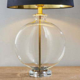 Round Feature Table Lamp Light Clear Glass - Antique Brass - Dark Velvet Shade - thumbnail 5