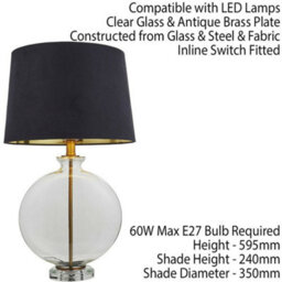 Round Feature Table Lamp Light Clear Glass - Antique Brass - Dark Velvet Shade - thumbnail 2