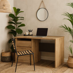 Wyld Haus Athens Natural Oak Wood Effect 3 Drawer Desk - thumbnail 2