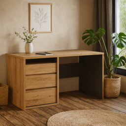 Wyld Haus Athens Natural Oak Wood Effect 3 Drawer Desk