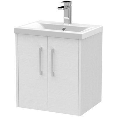 Hudson Reed Juno 500mm White Ash Wall-Hung 2-Door Vanity Unit With Vitreous Basin - image 1
