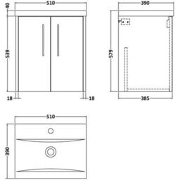 Hudson Reed Juno 500mm White Ash Wall-Hung 2-Door Vanity Unit With Vitreous Basin - thumbnail 3