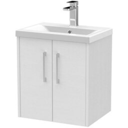 Hudson Reed Juno 500mm White Ash Wall-Hung 2-Door Vanity Unit With Vitreous Basin - thumbnail 1