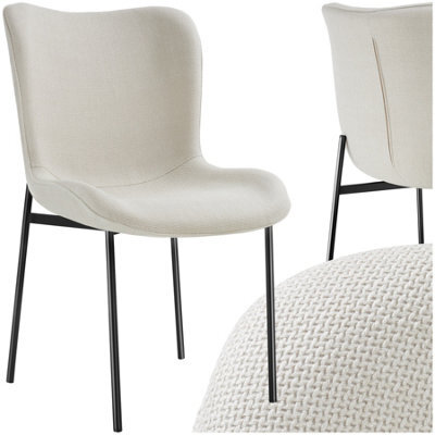 Tectake 1 Dining Chair Tessa - Ergonomic High Backrest, Slim Steel Legs, Soft Fabric  - Woven Fabric Off-White/black - image 1