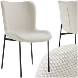 Tectake 1 Dining Chair Tessa - Ergonomic High Backrest, Slim Steel Legs, Soft Fabric  - Woven Fabric Off-White/black