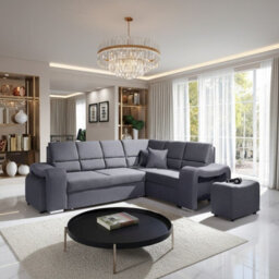 Wakiki Corner Sofa Bed With Two Ottomans Foam Wave Springs Wooden Frame Storage 260X96X190Cm Blue Right - thumbnail 1