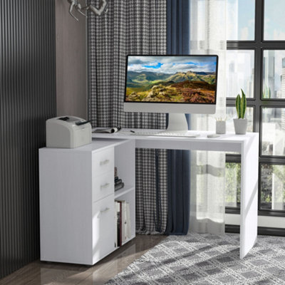 Homcom Computer Desk Table Workstation L Shape File Cabinet White Home Office - image 1