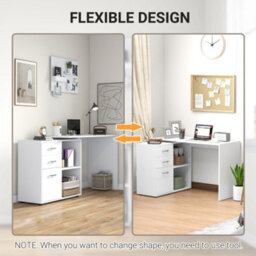 Homcom Computer Desk Table Workstation L Shape File Cabinet White Home Office - thumbnail 5