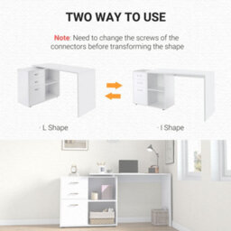 Homcom Computer Desk Table Workstation L Shape File Cabinet White Home Office - thumbnail 6