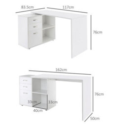 Homcom Computer Desk Table Workstation L Shape File Cabinet White Home Office - thumbnail 3