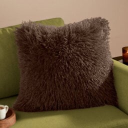 furn. Furn Rowan Faux Fur Polyester Filled Cushion, Chocolate, 50 X 50Cm - thumbnail 1