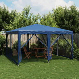 Walplus Party Tent Garden Gazebo Canopy With 8 Mesh Sidewalls Blue 4X4 M Hdpe