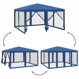 Walplus Party Tent Garden Gazebo Canopy With 8 Mesh Sidewalls Blue 4X4 M Hdpe - thumbnail 6