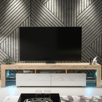 Creative Furniture Nova Tv Unit 200Cm - Oak & White Gloss Doors And Led Lights - image 1