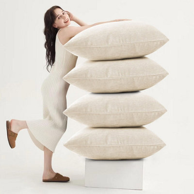 Ameha Cream Stripe Velvet Cushion Set, 18X18 Inch, Includes 4 Filled Cushions & 4 Covers, Breathable & Hypoallergenic - image 1