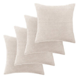 Ameha Cream Stripe Velvet Cushion Set, 18X18 Inch, Includes 4 Filled Cushions & 4 Covers, Breathable & Hypoallergenic - thumbnail 5