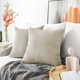 Ameha Cream Stripe Velvet Cushion Set, 18X18 Inch, Includes 4 Filled Cushions & 4 Covers, Breathable & Hypoallergenic - thumbnail 8