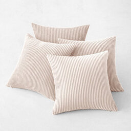 Ameha Cream Stripe Velvet Cushion Set, 18X18 Inch, Includes 4 Filled Cushions & 4 Covers, Breathable & Hypoallergenic - thumbnail 2