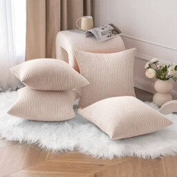 Ameha Cream Stripe Velvet Cushion Set, 18X18 Inch, Includes 4 Filled Cushions & 4 Covers, Breathable & Hypoallergenic - thumbnail 3
