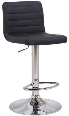 Lamboro Florentino Single Leather Kitchen Bar Stool, Chrome Footrest, Adjustable Swivel Gas Lift, Breakfast Bar & Home Barstool, Black - image 1